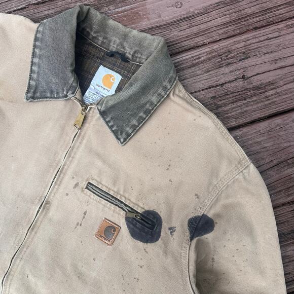 Carhartt J97 SDL Detroit Jacket Brown Duck Blanket Lined Workwear Size Large - Picture 2 of 7